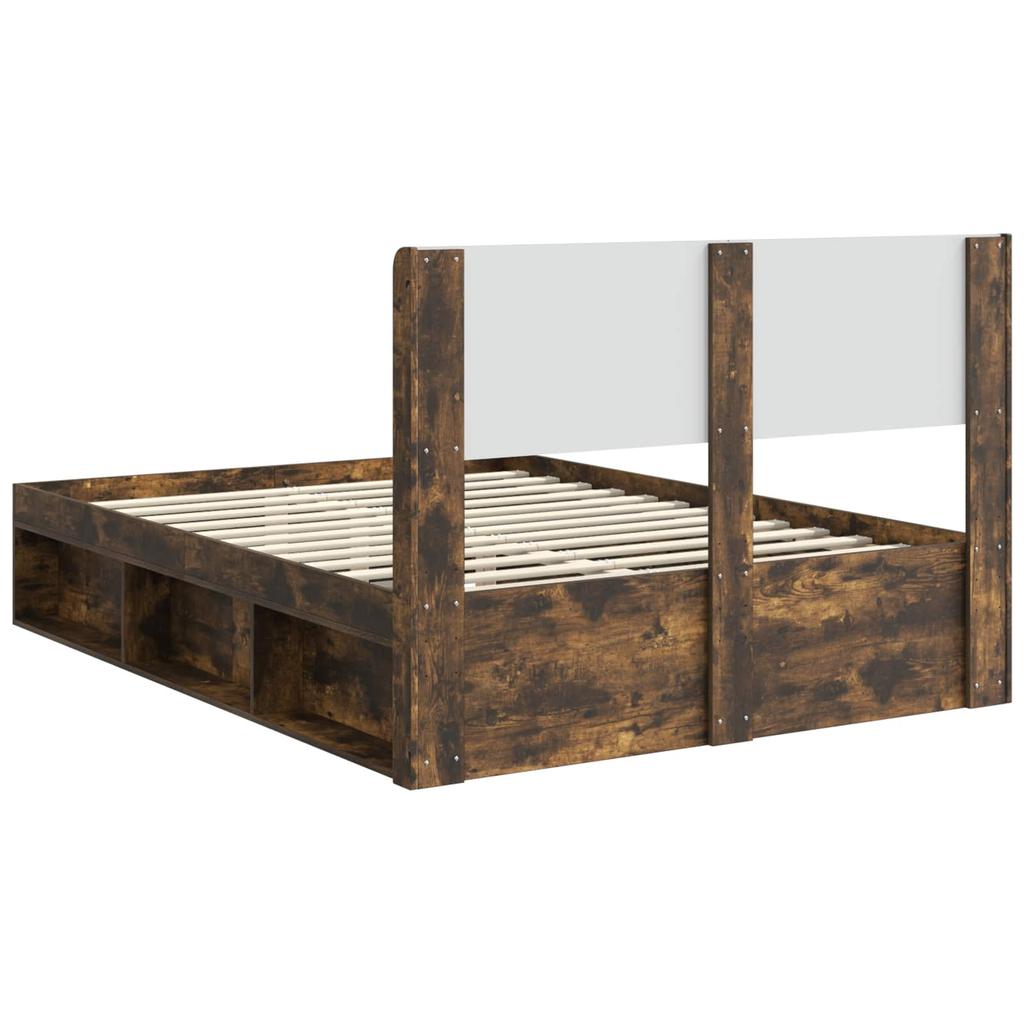 Bed Frame with Storage Space and Headboard Smoked Oak