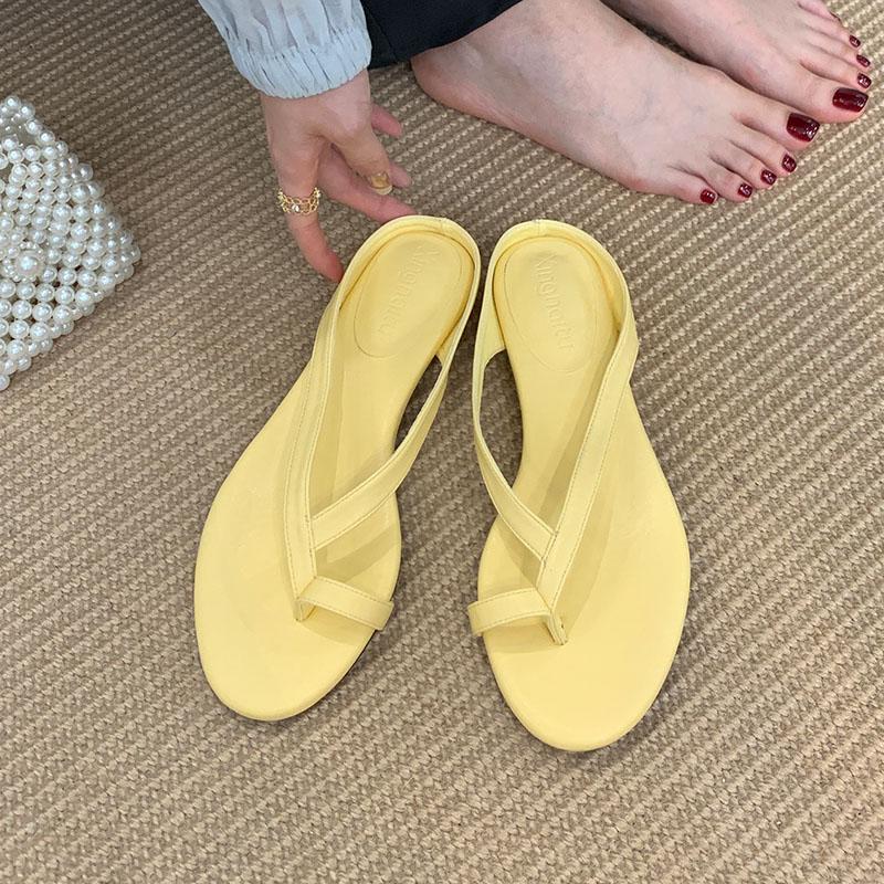 Fashion Fashion Round Toe Ladies  Low Heel Slippers Shoes Luxury Footwear Women Heeled Slippers Slides Shoes Female Sandals Flip flops