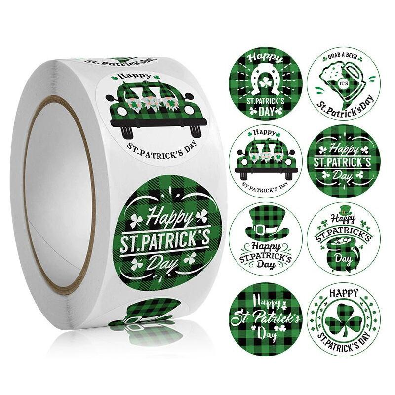 

500Pcs/roll St Patricks Day Stickers,Shamrock Clover Label Party Decals Seals Cards Envelopes Rewards Scrapbooking Decorations 1pc зелёный