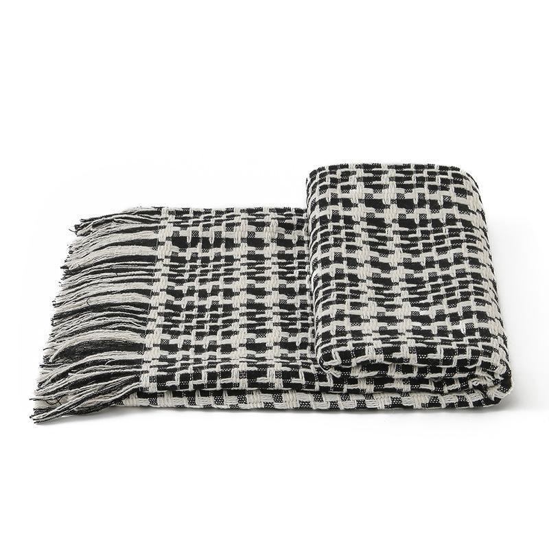 French Bed Cover Weaving Grid Bed Flag Hotel and Homestay Bed End Towel Living Room Sofa Background Decorative Blanket Multi Functional Bedding