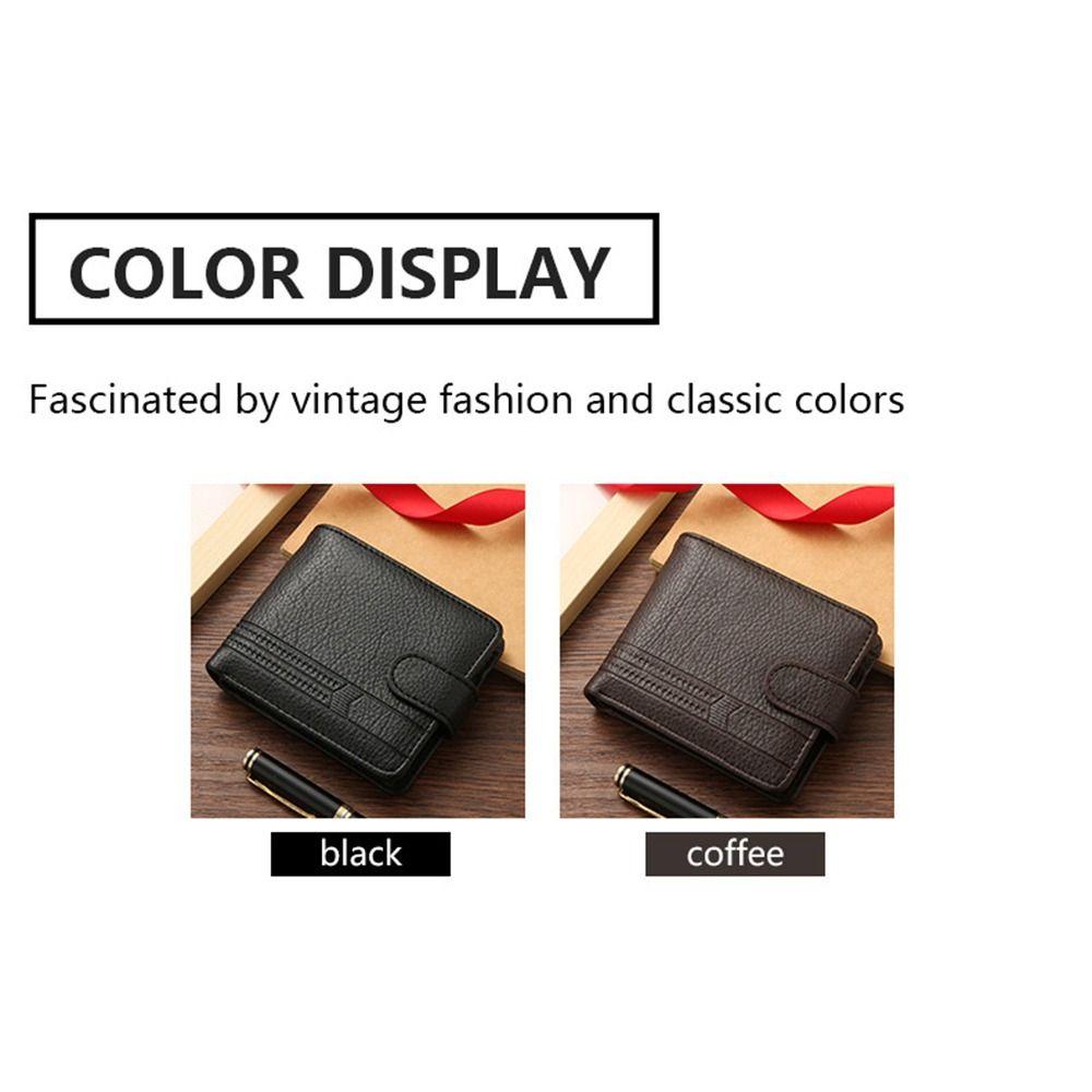 PU Leather Two Fold Wallets Urban Recreational Style Solid Color Male Wallet Multifunction ID Badge Holder Men's Short Wallet