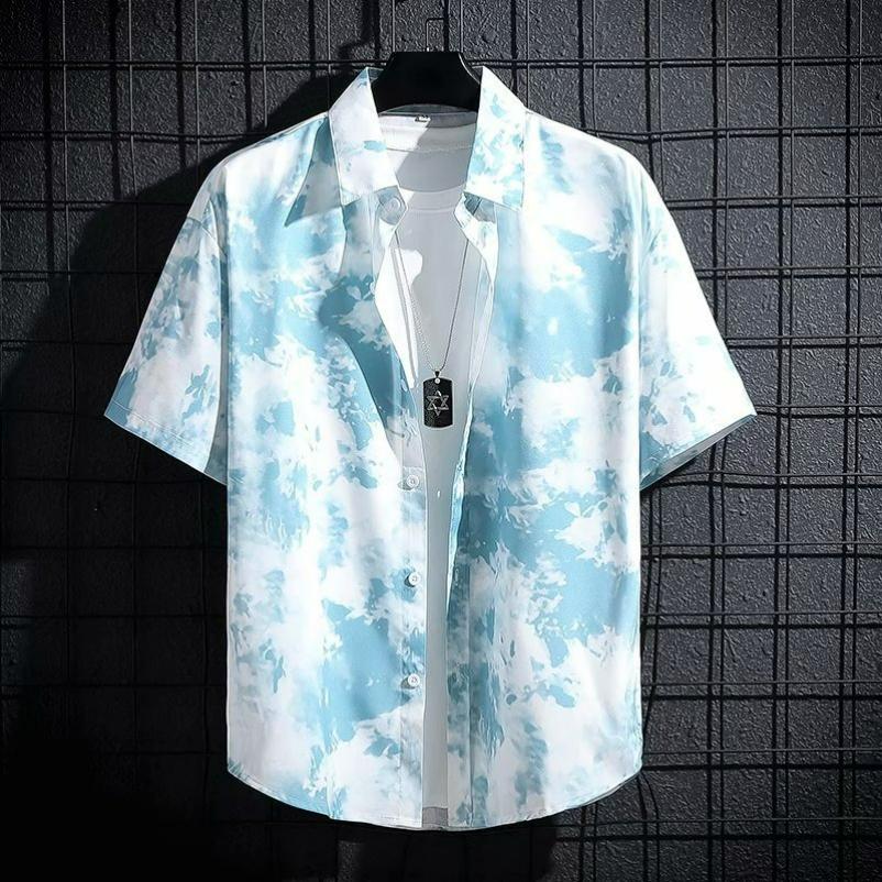 Short-sleeved Shirt Men's Ice Silk Breathable Summer Trend Printed Shirt Half-sleeved Inch Shirt