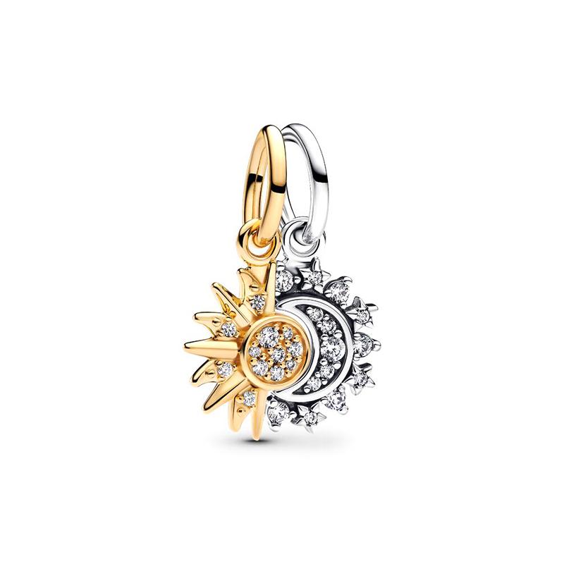 Original Charms DIY Jewelry Gifts Sparkling Golden Firework Snowflake Lucky Star Splittable Sun & Moon Beads Fit Snake Bracelets