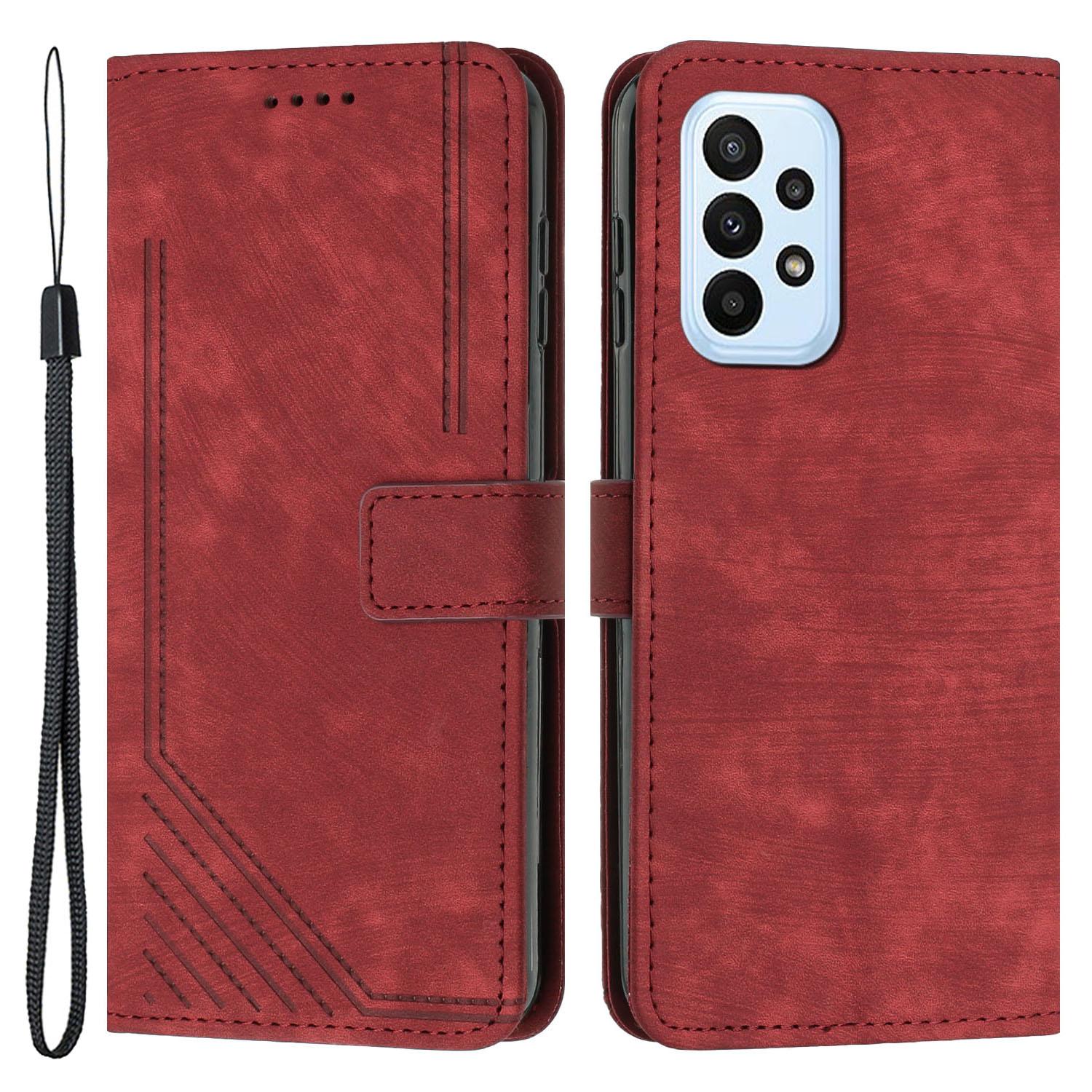 

For Samsung Galaxy A52s 5G/A52 4G/5G Lines Imprinted PU Leather Case Skin-Touch Wallet Phone Cover Red