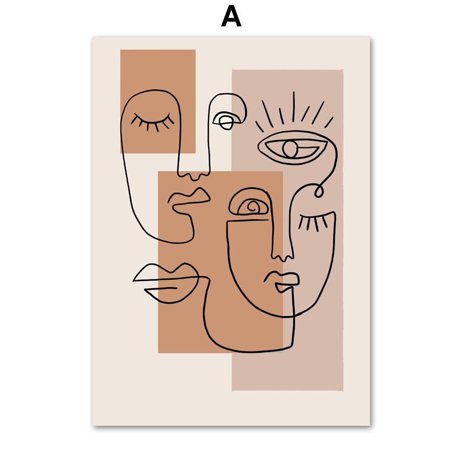 Boho Abstract Line Face Moon Rainbow Leaves Wall Art Canvas Painting Nordic Posters And Print Wall Picture For Living Room Decor
