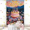 Happy Birthday Backdrop Decorations, Birthday Cake Pattern Hanging Background Sign for Boys Girls, Baby Shower, Birthday Party Supplies