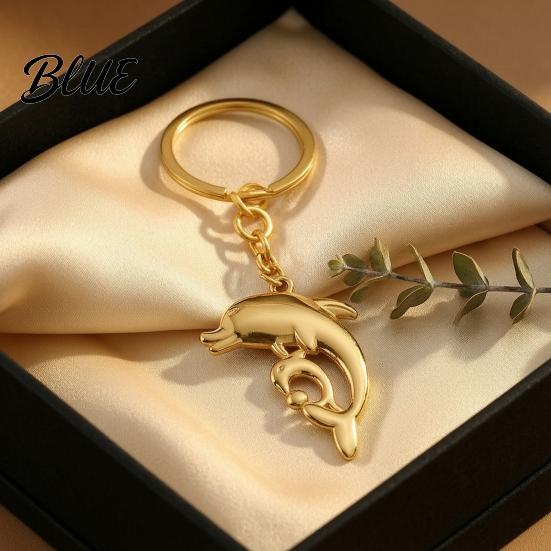Zinc Alloy Car Key Ring Double Dolphin Keyhcain Sea Animal Pendant Backpack Handbag Purse Charm Decoration Lightweight