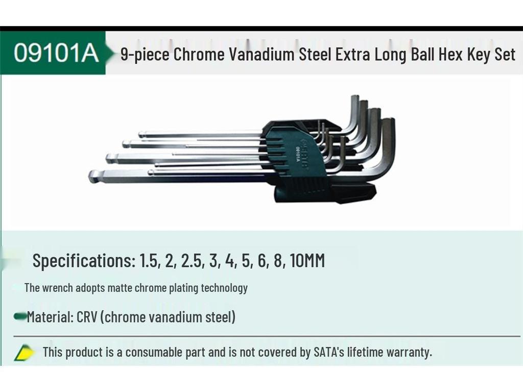 Hex Wrench Set - Mini, Extra Long, Ball & Flat Head, Available in 7, 8, 9, 10, 14 Pieces (Model 09105)