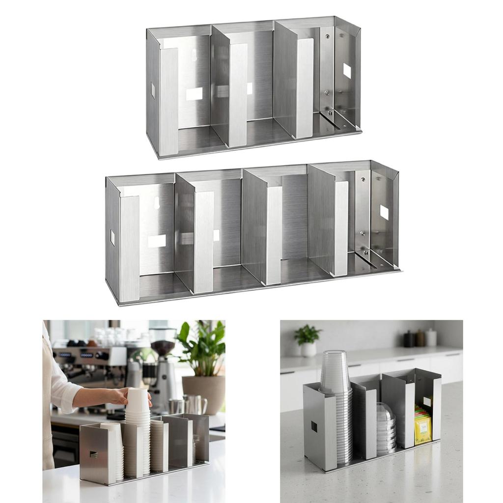 Cup Dispenser Holder Organizer Lid Storage Rack Divider Stainless Steel Space Saving