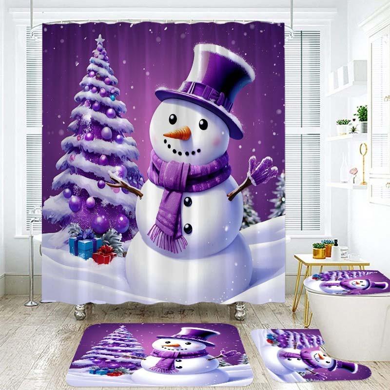 Weihnachtsgeschenke Badezimmer Duschvorhang Teppich Set Weihnachtsmann Schneemann Frohes Neues Jahr Polyester Duschvorhänge Badezimmer Dekor