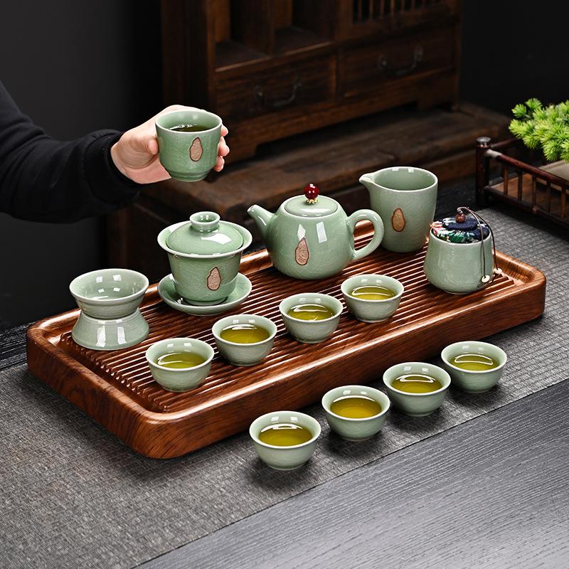 Set da tè in ceramica Ru kiln, set completo in confezione regalo, set grande di alta gamma, lusso leggero e alto valore