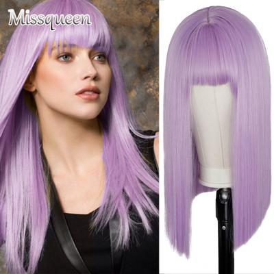 Long Straigt Wigs for Women African American Synthetic Orange Hair Purple Wigs with Bangs Heat Resistant Cosplay Wig