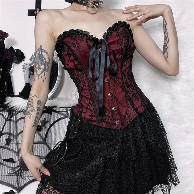 Ladies Lace Pattern Strapless Vest Elastic Rope Corset with Adjust Rope Universal Women Banquet Dress Shirt Coat Corset
