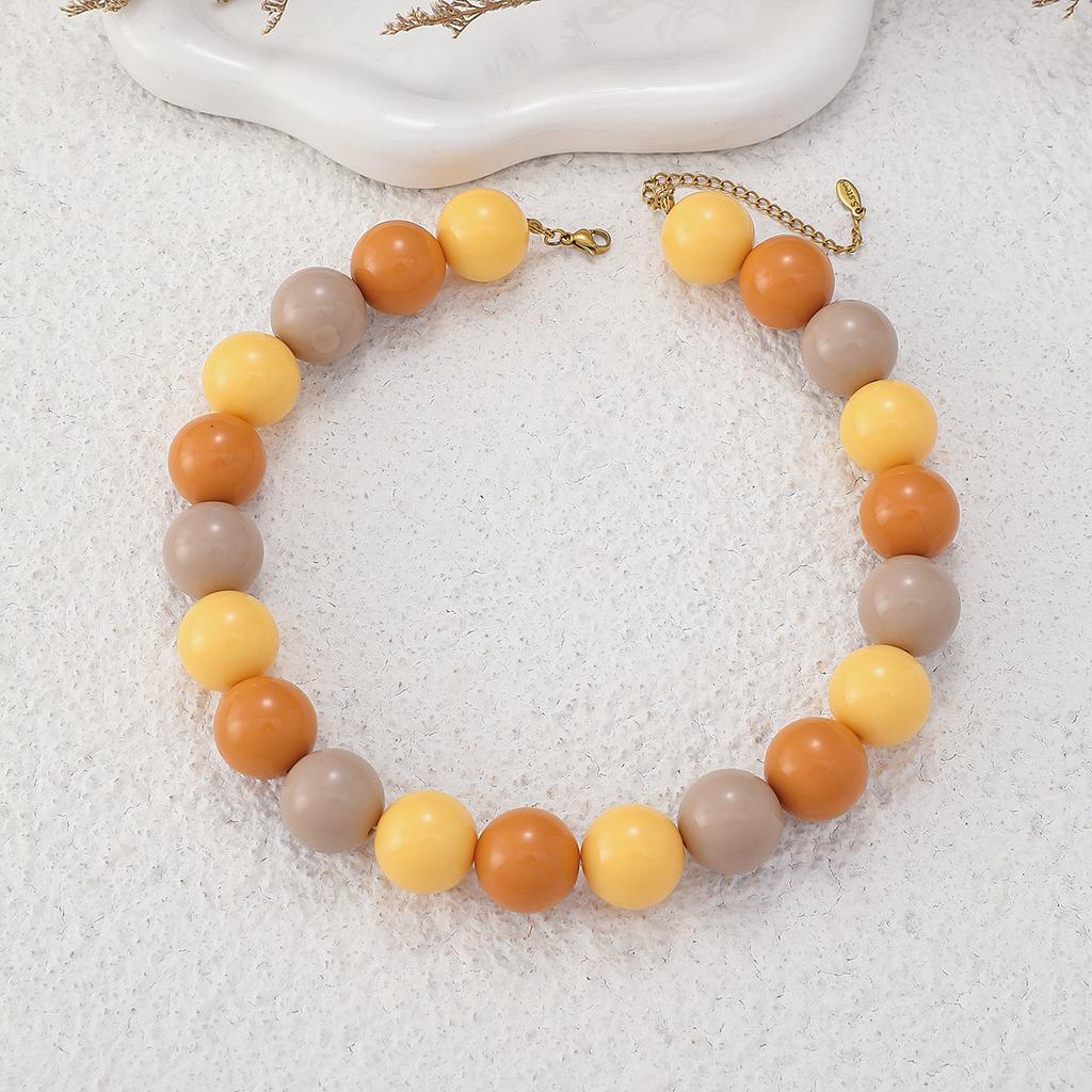 Candy Color Beaded Acrylic Round Bead Choker Necklace For Women Cute Handmade Jewelry