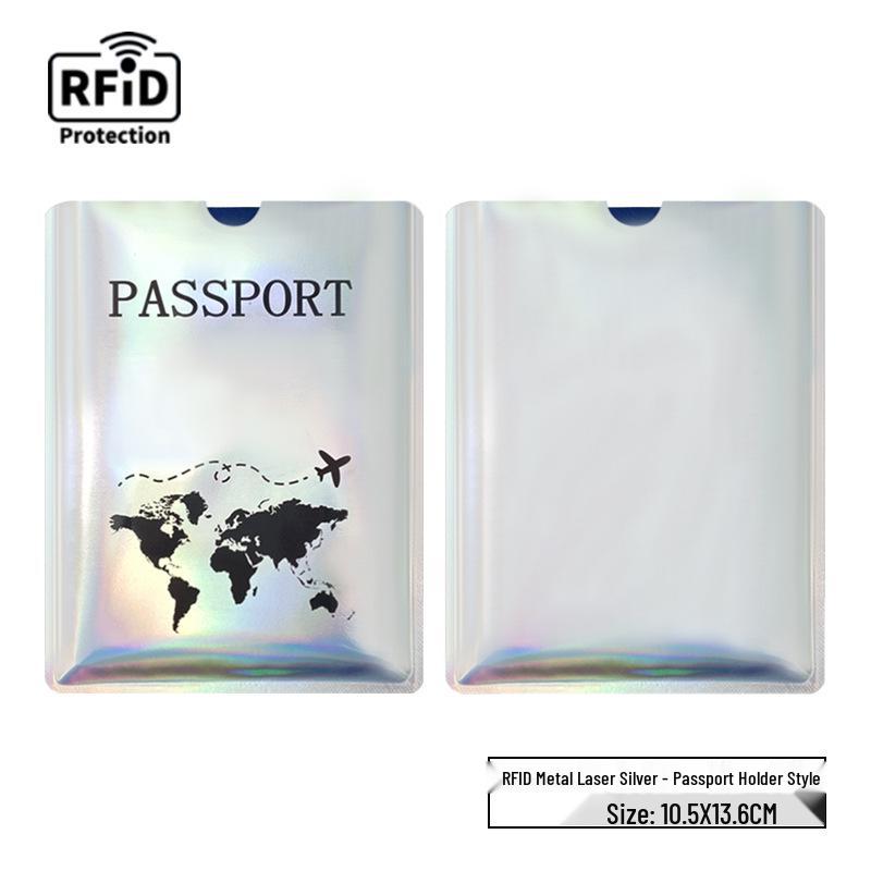 Cross-Border Anti-Theft RFID Blocking Passport Holder - Magnetic Protection, Gold/Silver/Black Map Design