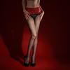 Silky Lace Waistband Black Pantyhose with Seamless Crotch and Delicate Mask Socks – Oily Aurora Skin Tone 