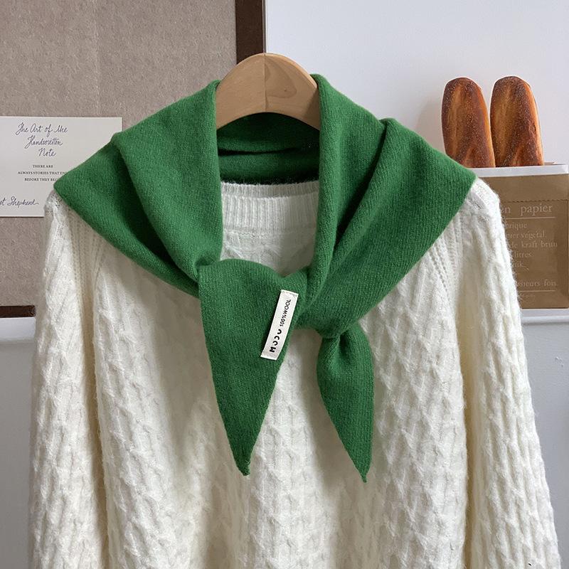 Scarf autumn and winter atmosphere new solid color fashion knitted triangle scarf neck protection scarf wool scarf shawl