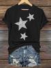 Women's Casual Round Neck Short Sleeve T-Shirt Sparkling Star Print  Loose Fit  Summer Fashion Showing Natural And Elegant Style