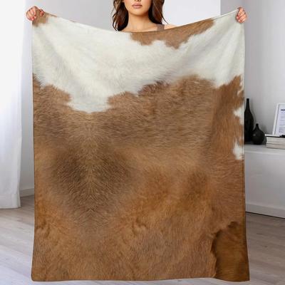 Cow Hide Brown White Throw Blanket Fade Resistant Durable Throw Blanket