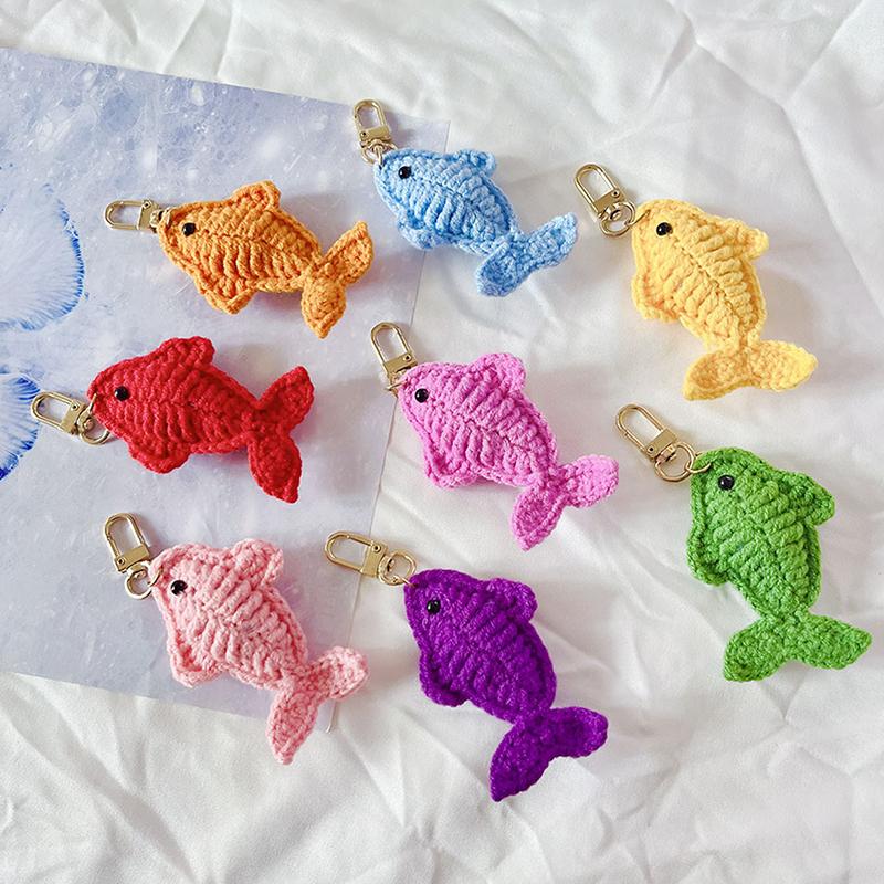 Creative Cartoon Wool Crochet Cute Small Fish Keychain Pendant Woven Key Ring Bag Ornament Hanging Decoration