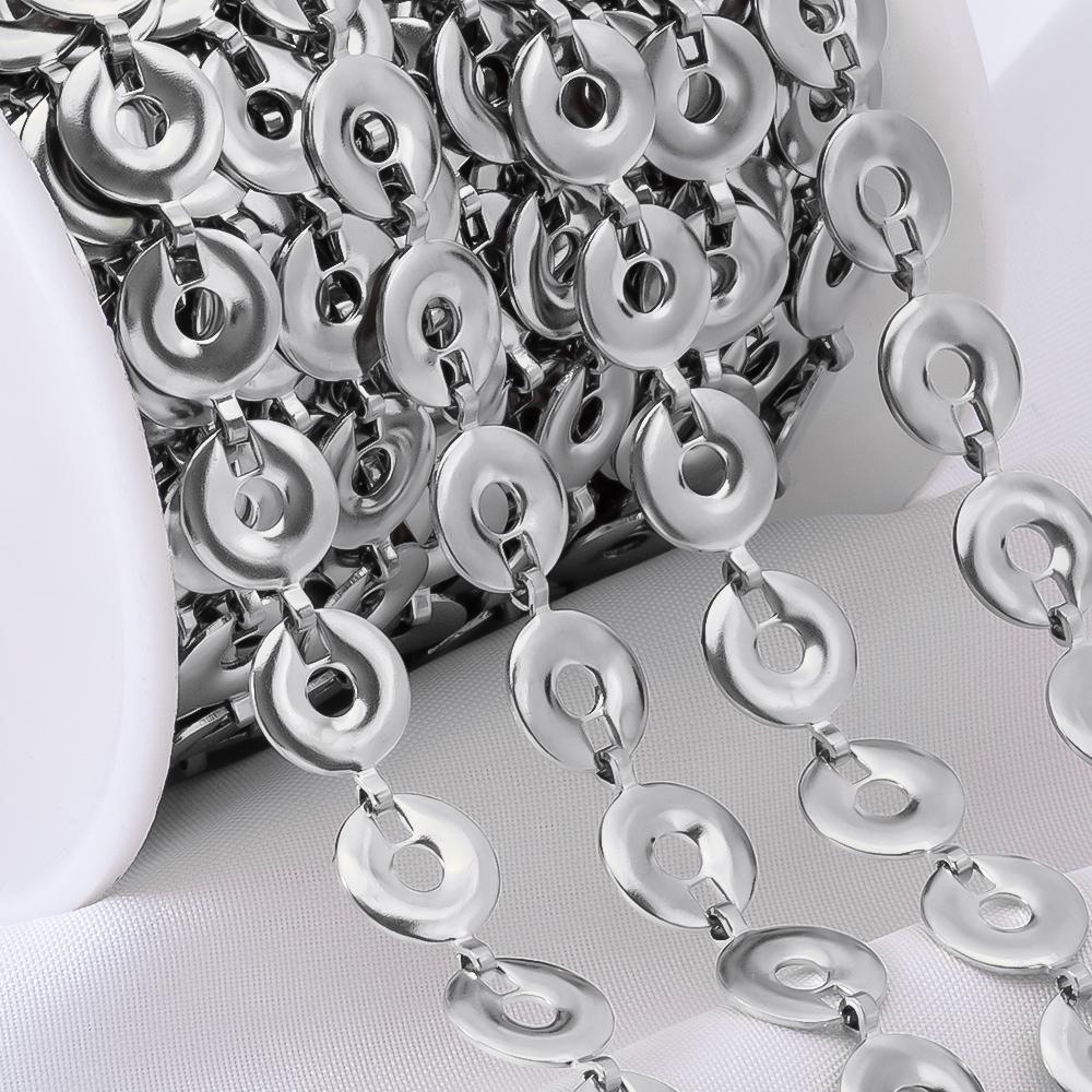 1Meter Stainless Steel Golden Flat Round Beads Link Chains for Handmade DIY Necklace Bracelet Waist Chain Jewelry Making Chain