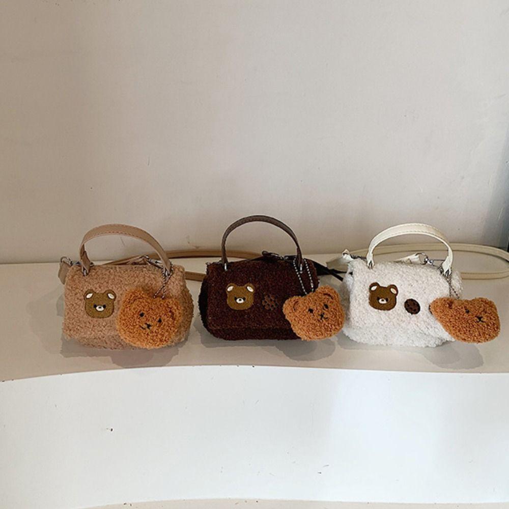 Korean Style Plush Bear Crossbody Bag Cartoon Cute Cookie Handbag Mini Message Bag  Girls