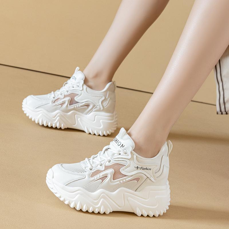 Summer Hollow Mesh Women'S Sneakers Breathable Mesh Platform Shoes Non Slip Thick Bottom Lace-Up Fashion Casual Running Trainers