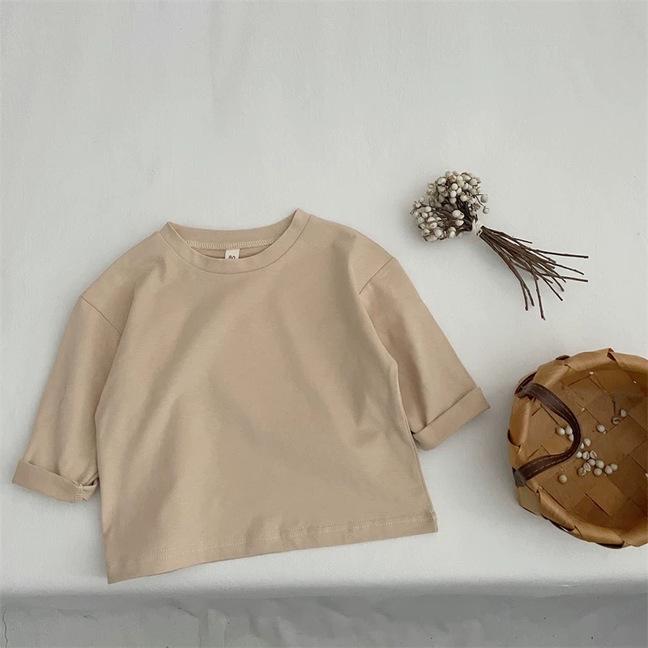 

Детская хлопковая футболка с длинным рукавом - Корейский стиль, Весна/Осень, Конфетный цвет, Модная однотонная кофта для мальчиков и девочек 80 cm