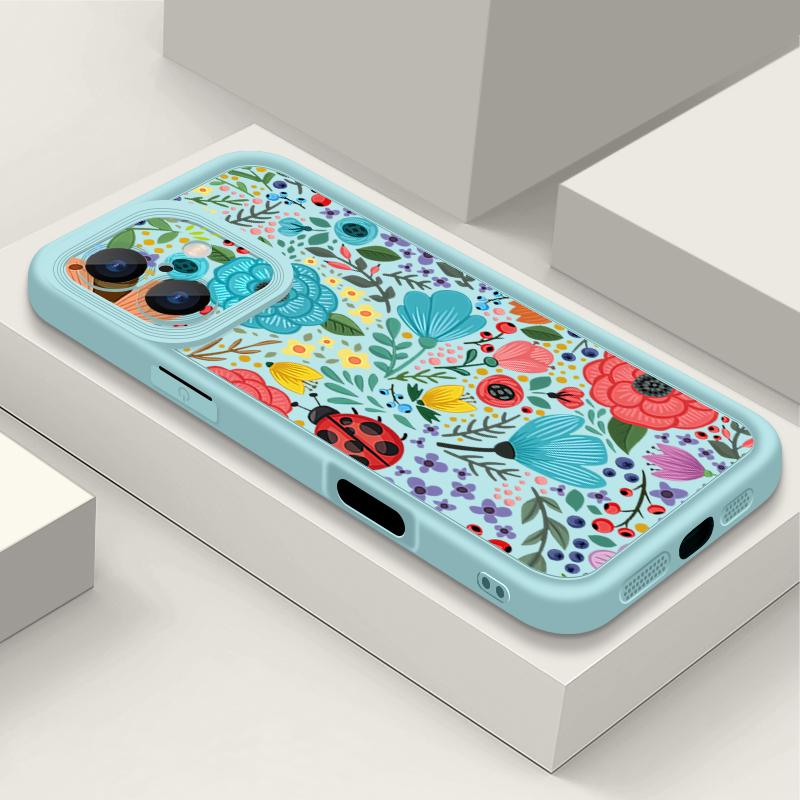 Colorful Flowers Ladybug Pattern Shockproof Phone Case For iPhone 16e 16 15 14 Pro Max 13 12 Pro 11 14 15 16 Plus Silicone Soft Matte Cover Fundas
