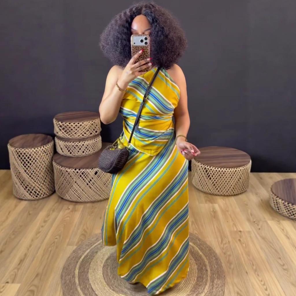 African New Women's Clothing Fashion Vacation Sexy Asymmetrical Vest Top European and American Temperament Skirt Foreign Style Suit