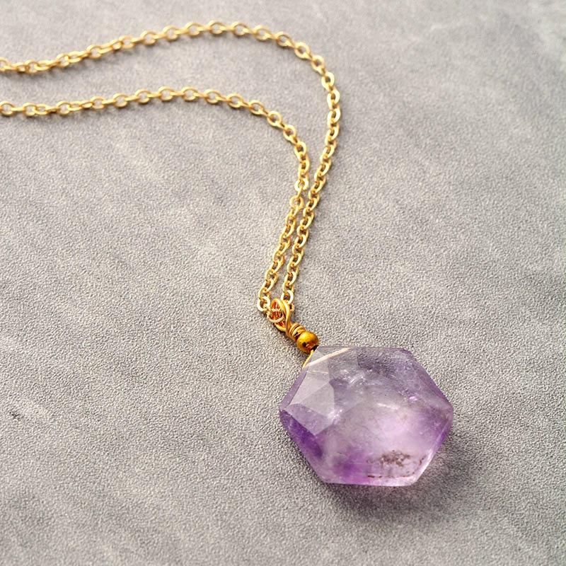 High Quality Natural Stone Hexagonal Crystal Simple Fashion Pendant Necklace Popular Jewelry Designer Jewelry