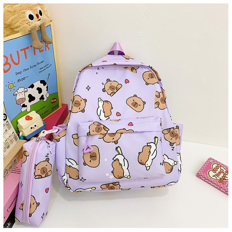 

Trendy Dual Capybara Shoulder Backpack Featuring Pencil Holder For School Kids фіолетовий