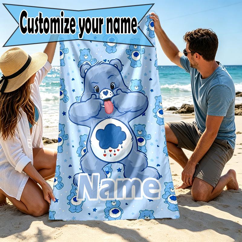 Custom Name Personalized Care Bears Print Beach Towel, for Trip Camping Beach Party Home Decor, Birthday Gift for Family & Friends