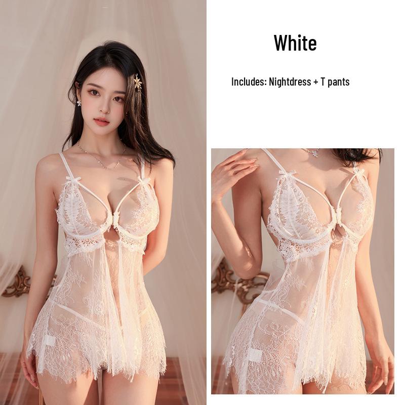 Set Lenjerie Meinaier cu Dantelă Decupat la Spate - Pijama Sexy Transparentă pentru Tentație Pasionată