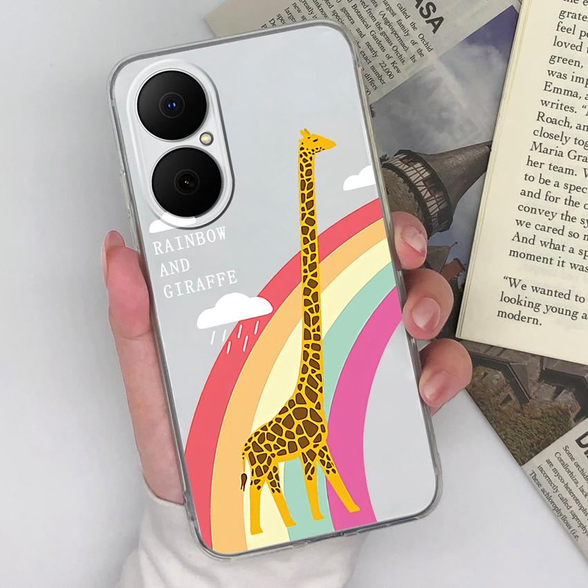 Clear Phone Case For Huawei P40 P50 Enjoy 80 70x Y5 Y6 Y8p Stylish Rainbow Giraffe Pattern Soft Silicone Super Shockproof Shell For Huawei Bumper Capa