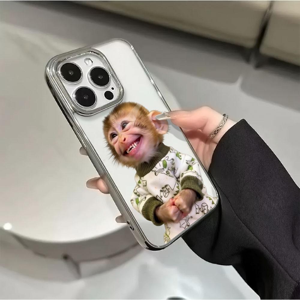 Full Screen Funny Monkey Electroplated Phone Case For iPhone 17 16 15 14 13 12 11 Pro Max Plus X XS 17Air Shockproof Clear Cover