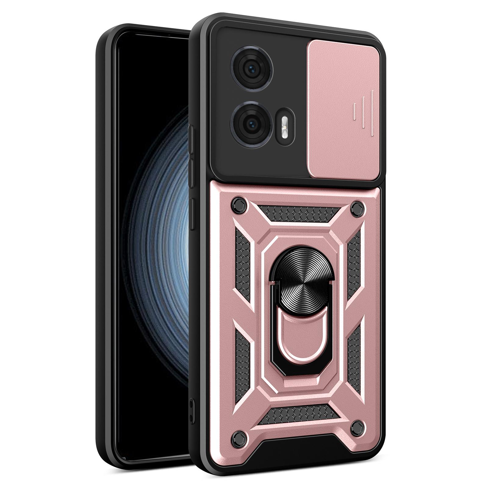 

For Motorola Edge 50 Fusion 5G Case PC+TPU Kickstand Phone Cover with Slide Camera Lid Rose Gold