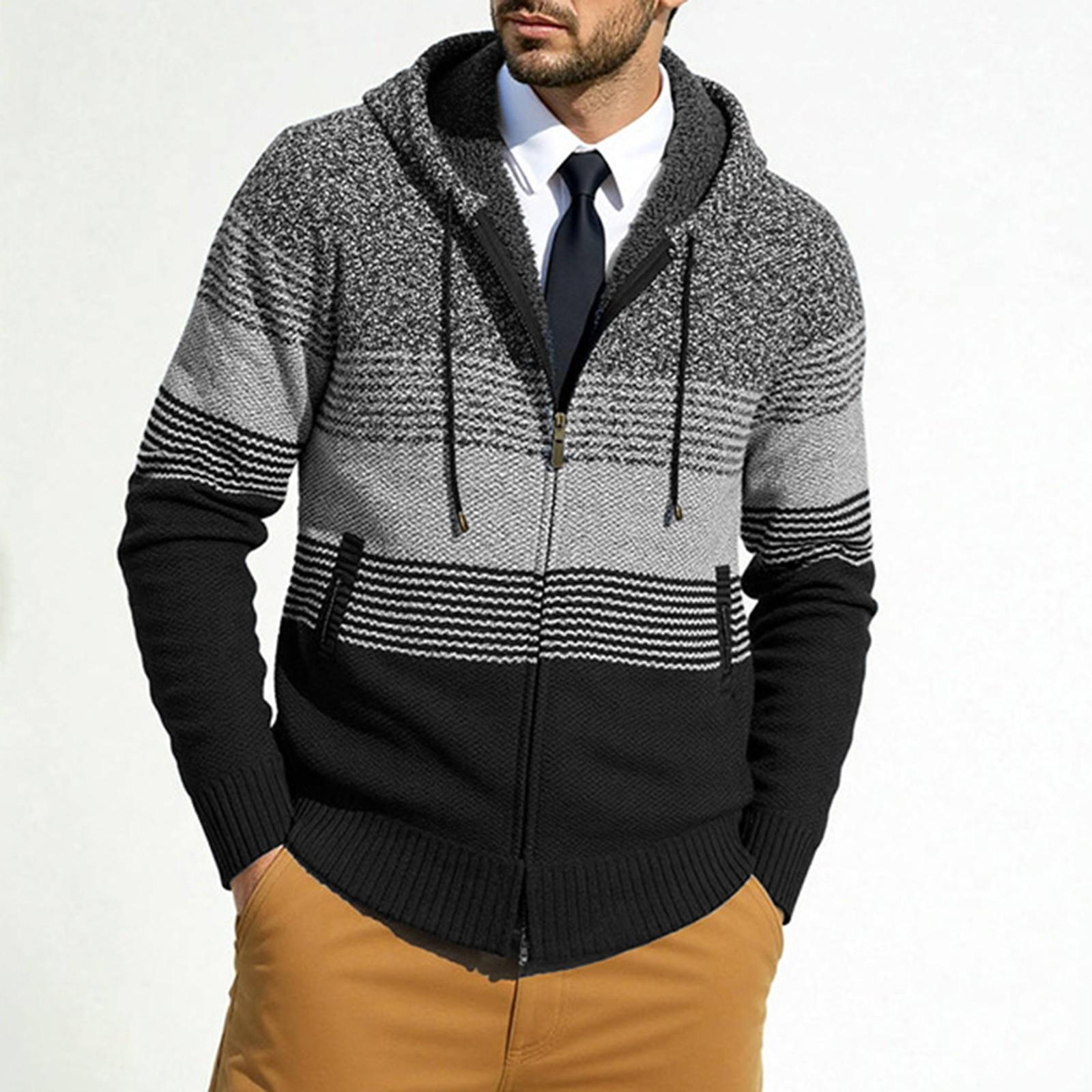 Мужской плюшевый и толстый свитер в цветовой гамме, мужская одежда, куртка, кардиган с капюшоном L