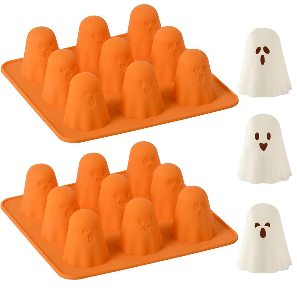 Reusable 3D Halloween Ghost Chocolate Mold Kawaii Ghost Silicone Mold 8/9-Cavity Ice Cube Candy Jelly Mould Cake Tool