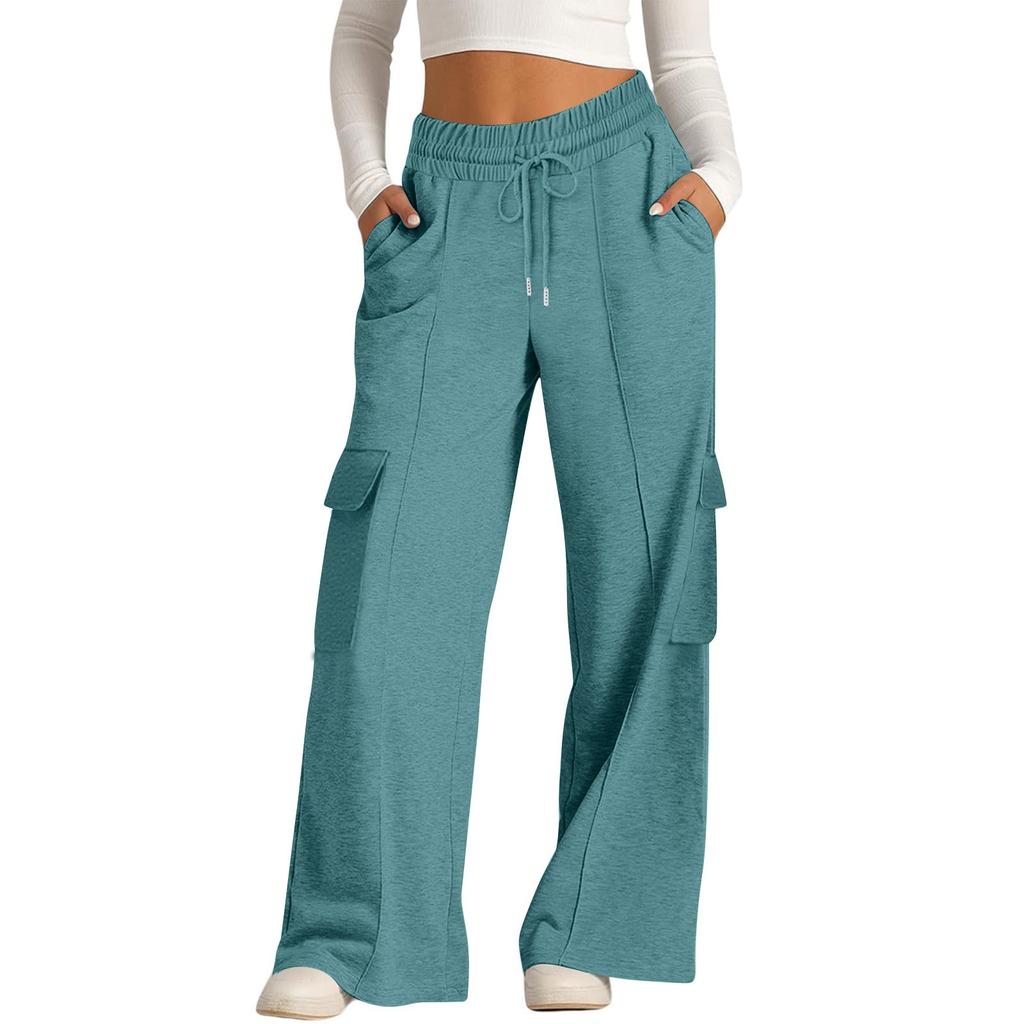 Women's Casual Fashion Solid Color Elastic Waist Drawstring Workwear Wide Leg Pants With Pockets
