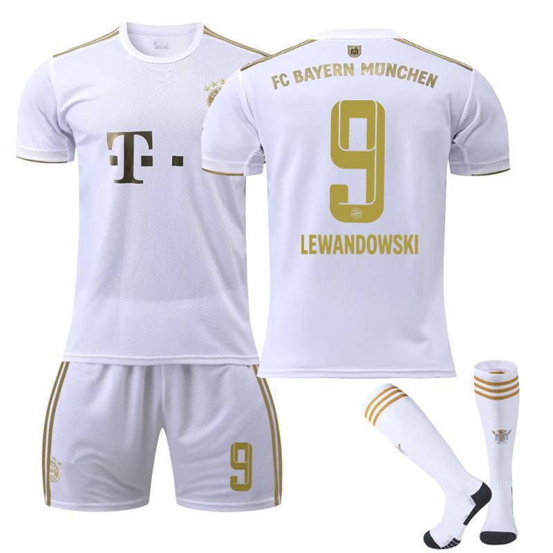 2223 Bayern Away White Nr. 17 Mane 4 Dericht 25 Muller Trikot Fußball Uniform Set Sportbekleidung