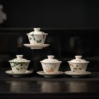 Handgefertigte Keramik Gaiwan Reise Weißes Porzellan Teeterrine Schale Chinesische Kung Fu Teetassen Haushalts-Teegeschirr Trinkgeschirr Meistertasse