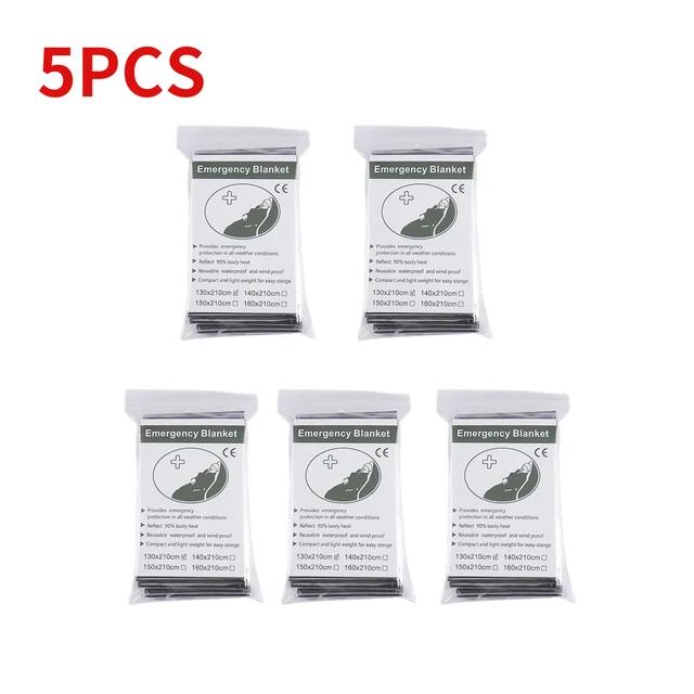 

5-30 шт., одеяло для выживания в чрезвычайных ситуациях, аптечка первой помощи, водостойкая водонепроницаемая фольга, термоодеяло для кемпинга, военное одеяло, хит продаж 5pcs-Silver