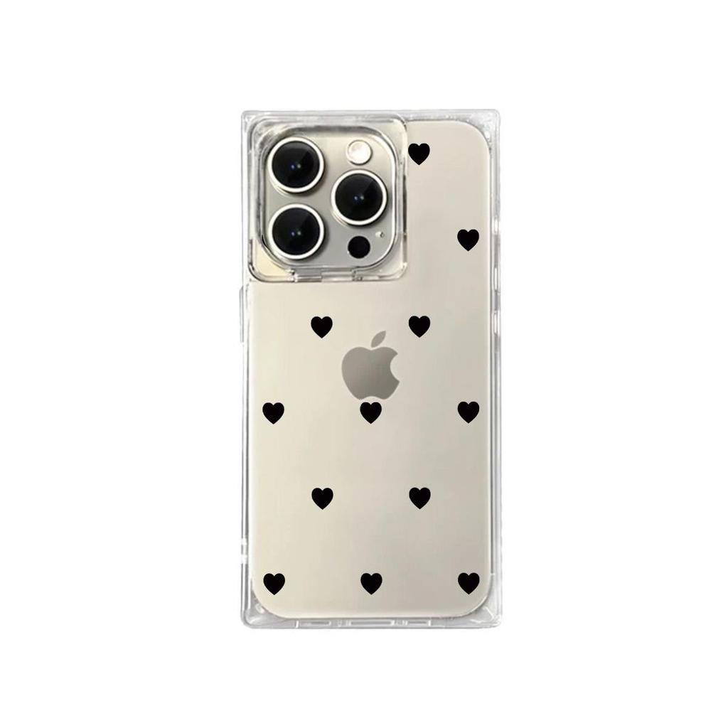 Square Back Tube Protection Clear Case For iPhone 15 Plus 16 ProMax 11 12 14 Pro Max 13 Anti-Oxygen,Black Love Pattern Casing