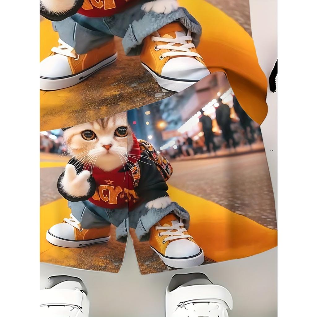 Boys' Fashionable 3D Printed Casual Pullover, Short Sleeved Shorts, T-shirt and Shorts Set, Boys' Outdoor Shorts Set