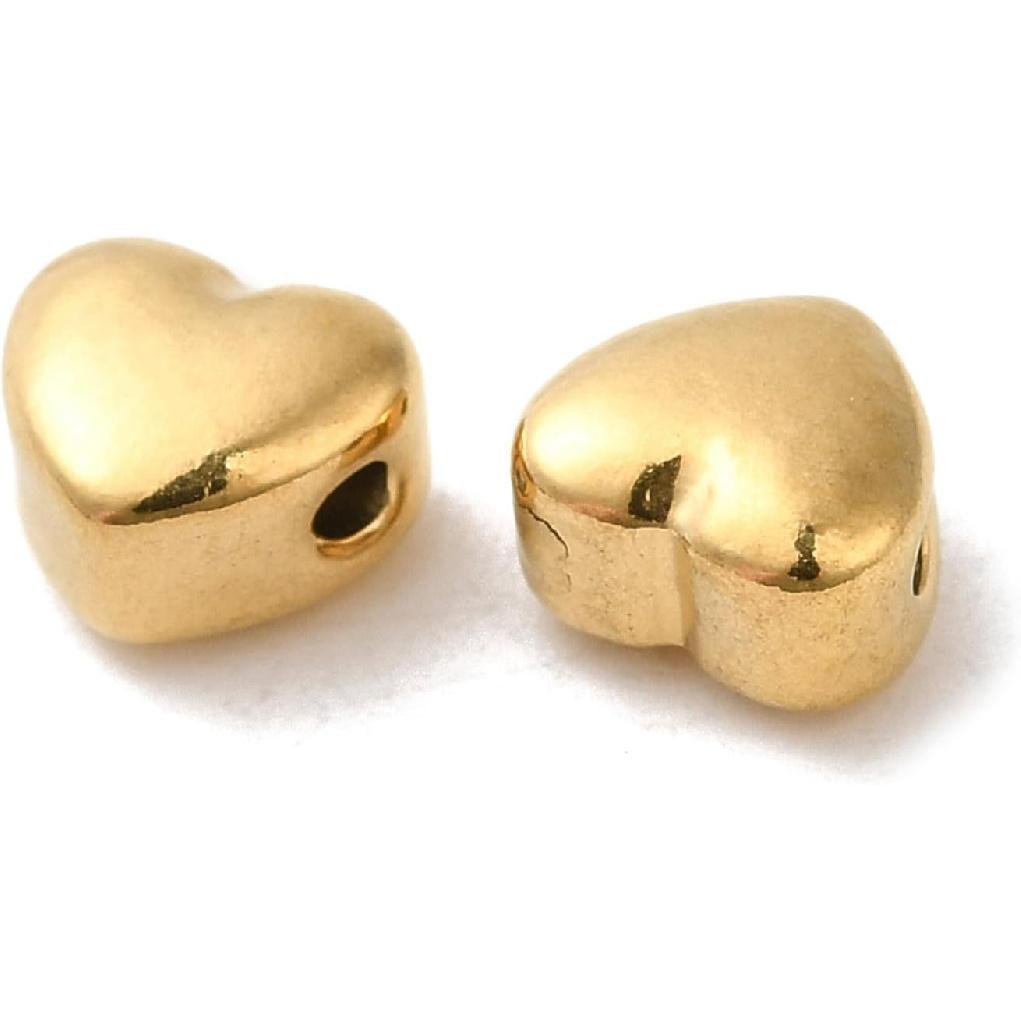LiQunSweet 20 Pcs 18K Gold Plated Heart 304 Stainless Steel Beads Lovely Heart Spacer Loose Beads for Valentine's Day Gifts DIY Jewelry Craft