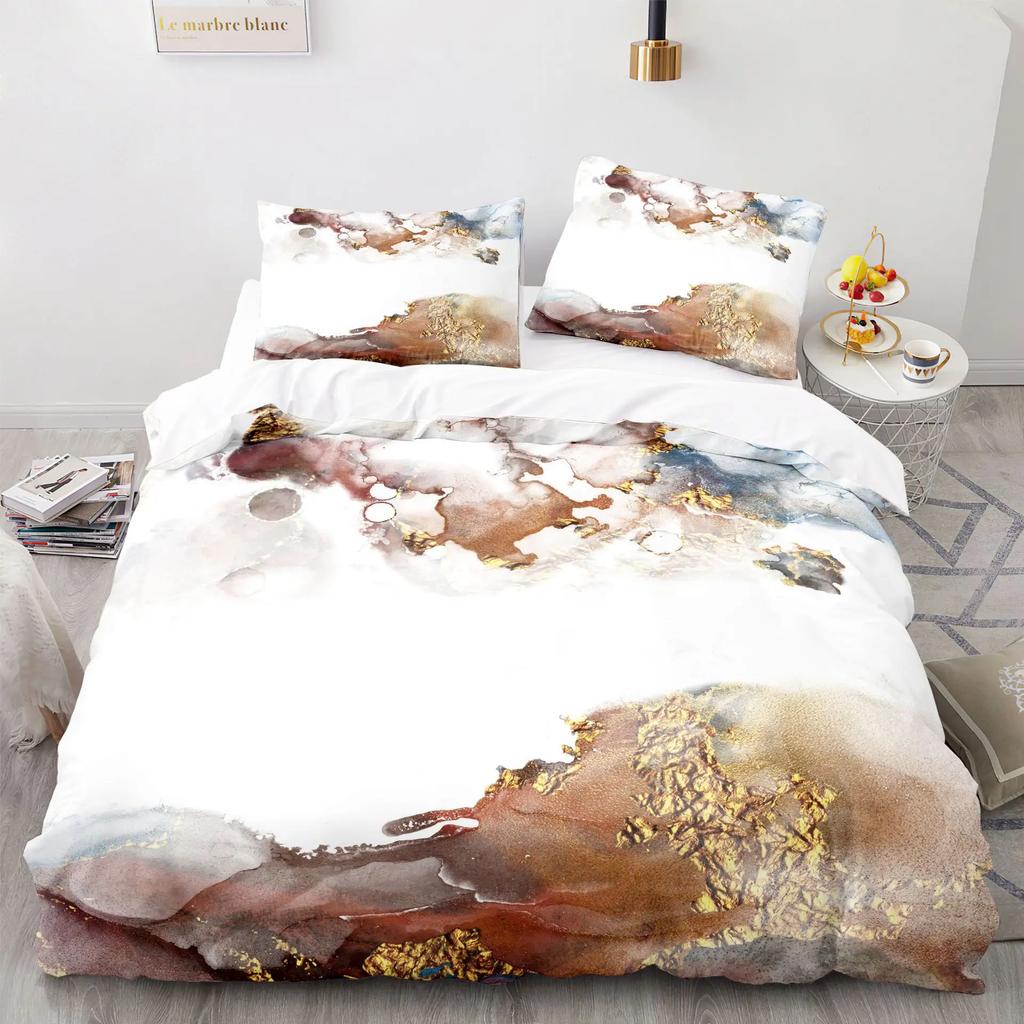 Modern Gold Blue Marble Soft Duvet Cover Women Kid Gift Gliter Abstract Marble Luxurious Ink Plus Wash Art Theme Bedrom Decorations