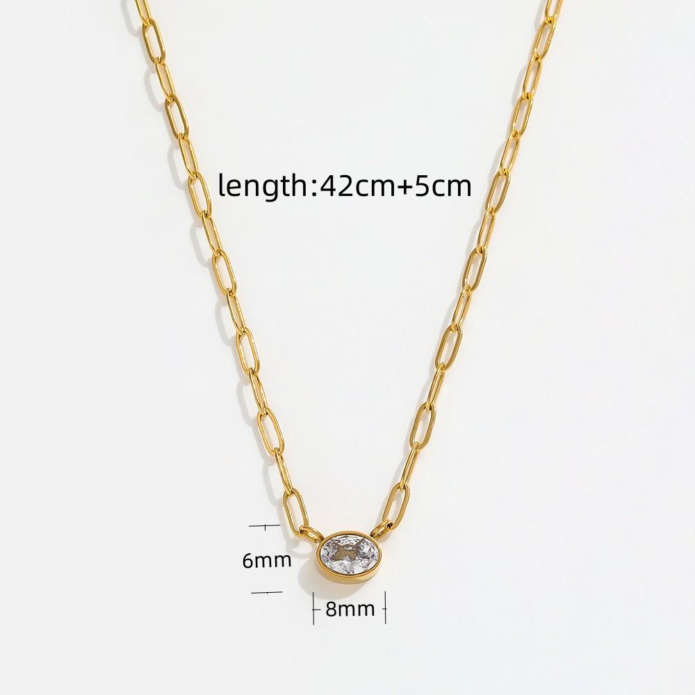 Joolim Jewelry 18K Gold Plated Stainless Steel Zirconia Oval & Water Drop Pendant Paper Clip Chain Necklaces Trendy Jewelry none