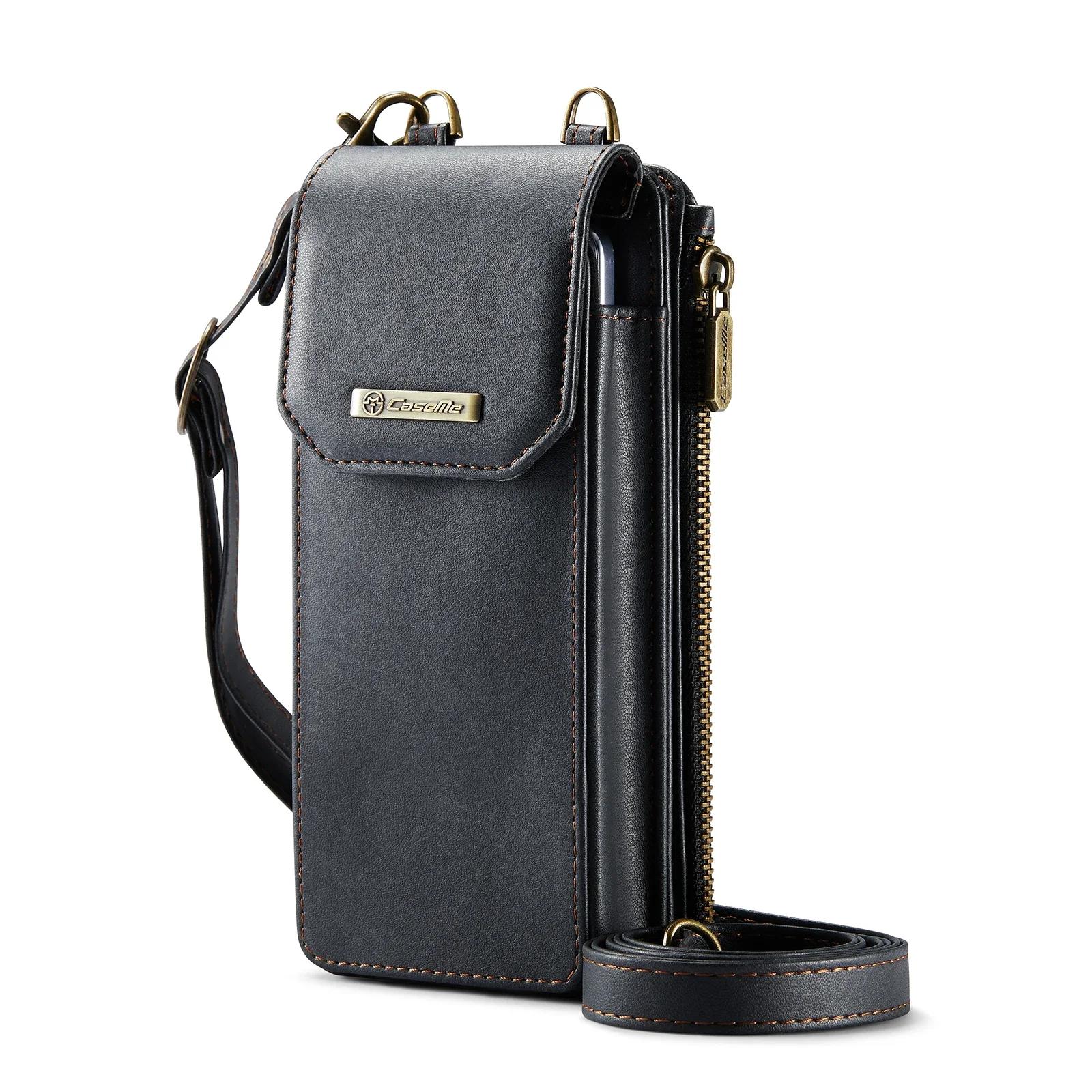 

Universal Mobile Phone Bag For Samsung Galaxy Z Fold 6 Fold5 4 3 2 RFID Card Slot Zipper Wallet Long Strap Magnetic Leather Case чёрный