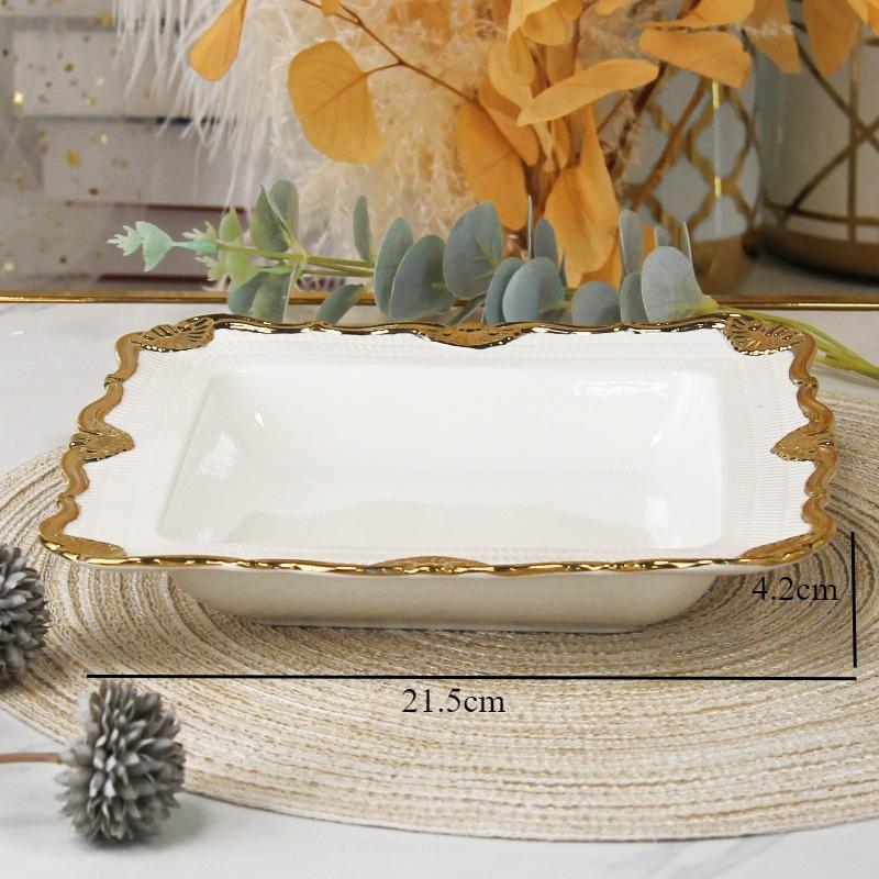 Ceramic Gold Edged Dining Plate Fish Plate Steak Plates Pasta Dish Fruit Dish Salad Bowl Soup Bowl Dessert Plates Coffee Cup Mug